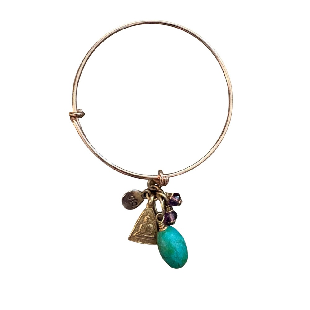 Chavez for Charity Gold Tone Buddha Turquoise Expandable Charm Bangle Bracelet